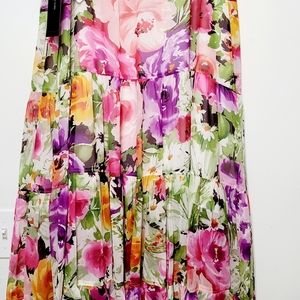 Jones New York Collection Floral Long Skirt 100% Silk